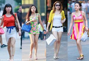 2014年5月7日,重庆养眼美女们穿着时髦夏装从解放碑步行街前经过,短袖